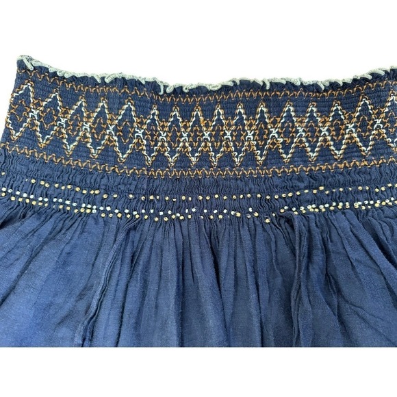 Free People Navy Blue Smocked Embroidered Tiered Ruffle Mini Skirt Boho Womens - Picture 4 of 11